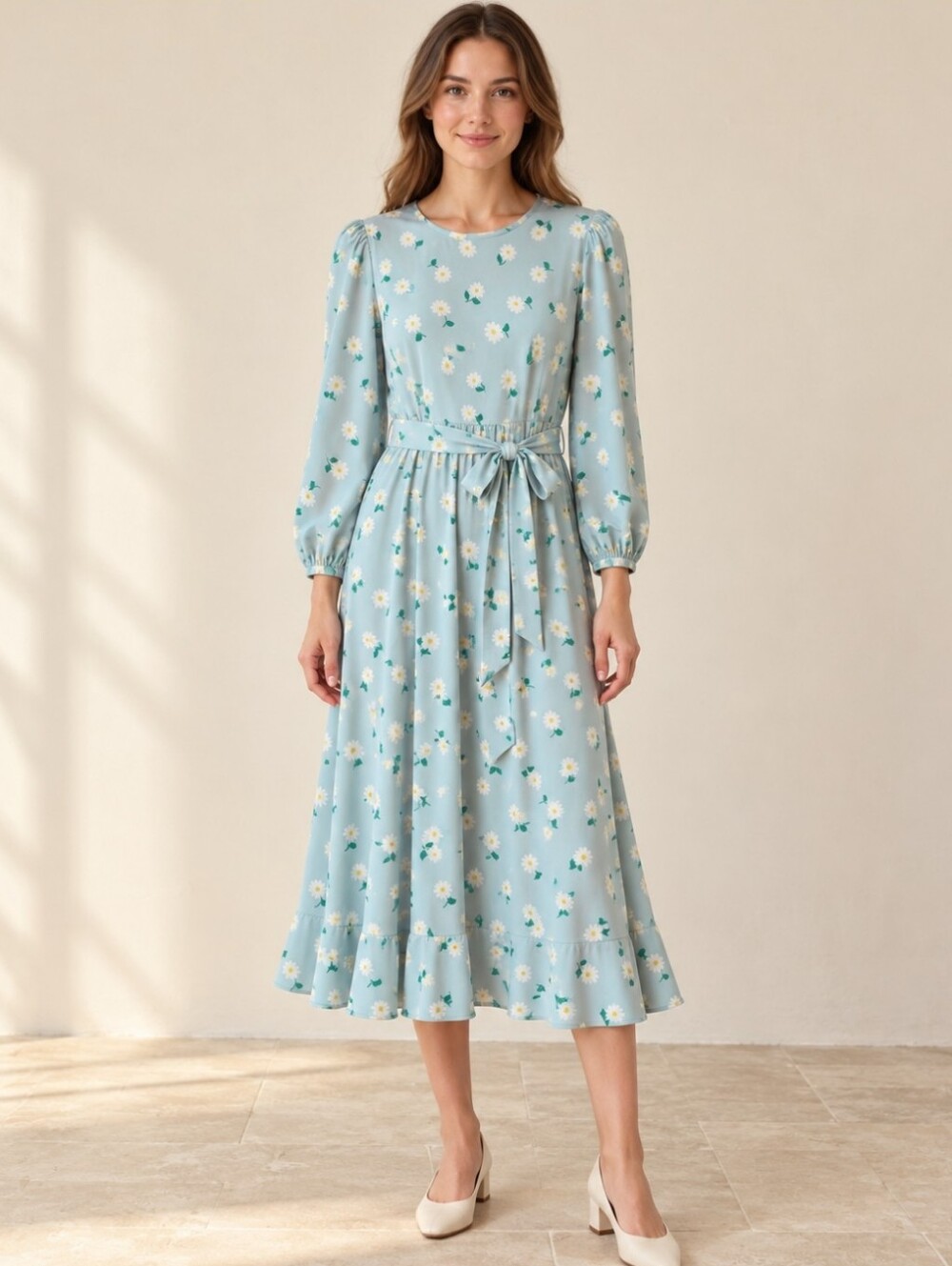 Kate Spade Light Blue Daisy-Print Midi Dress | US4